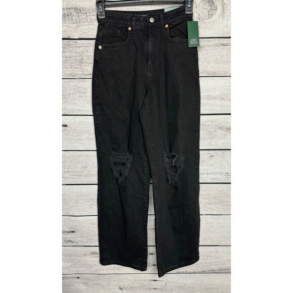 NWT Wild Fable Ladies Highest Rise Black Baggy Ripped Jean- 00/24" - Picture 1 of 2